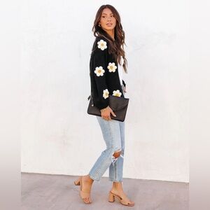 Vici Fallen Daisy Oversized Knit Cardigan - Black
